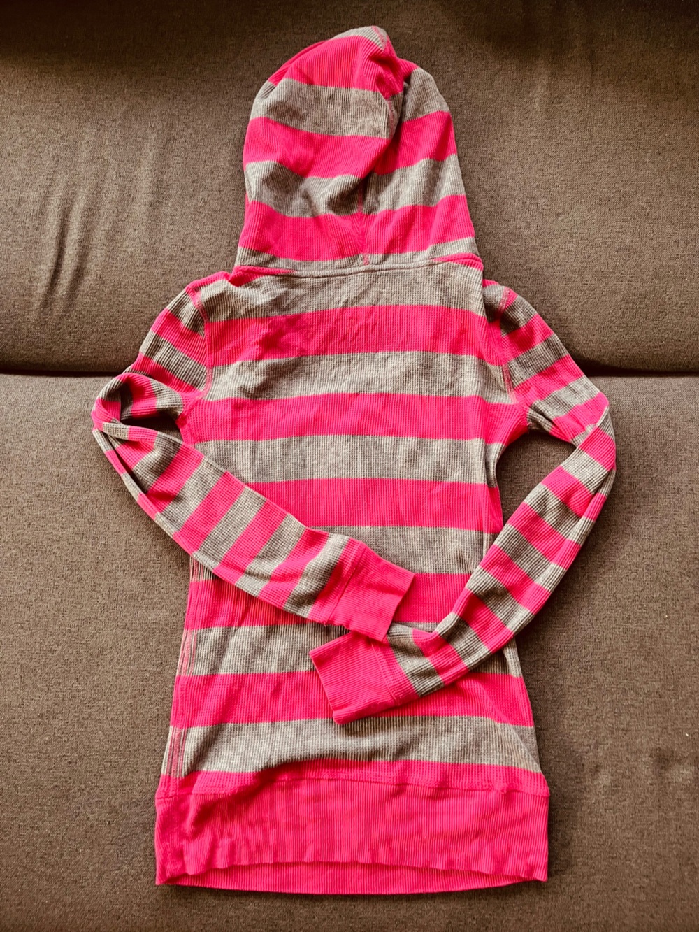 SO Authentic American Heritage Striped Pink Gray Waffle Knit Hoodie women Size S - Picture 6 of 6